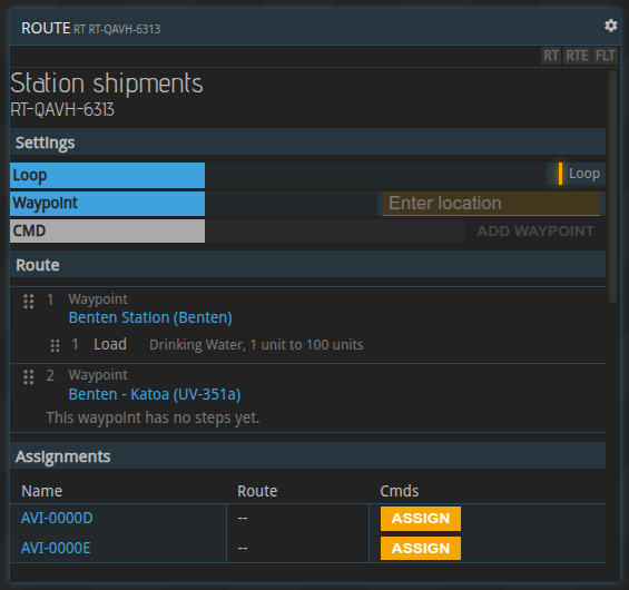 RT command - specific route